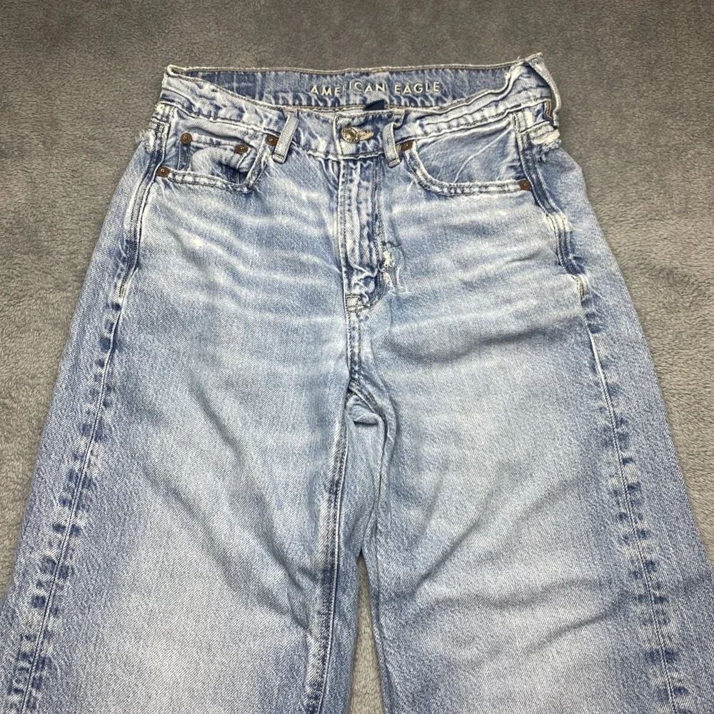 American Eagle Jeans Womens Size 0 Blue Super High Rise Baggy Wide Leg, Denim - Picture 2 of 16